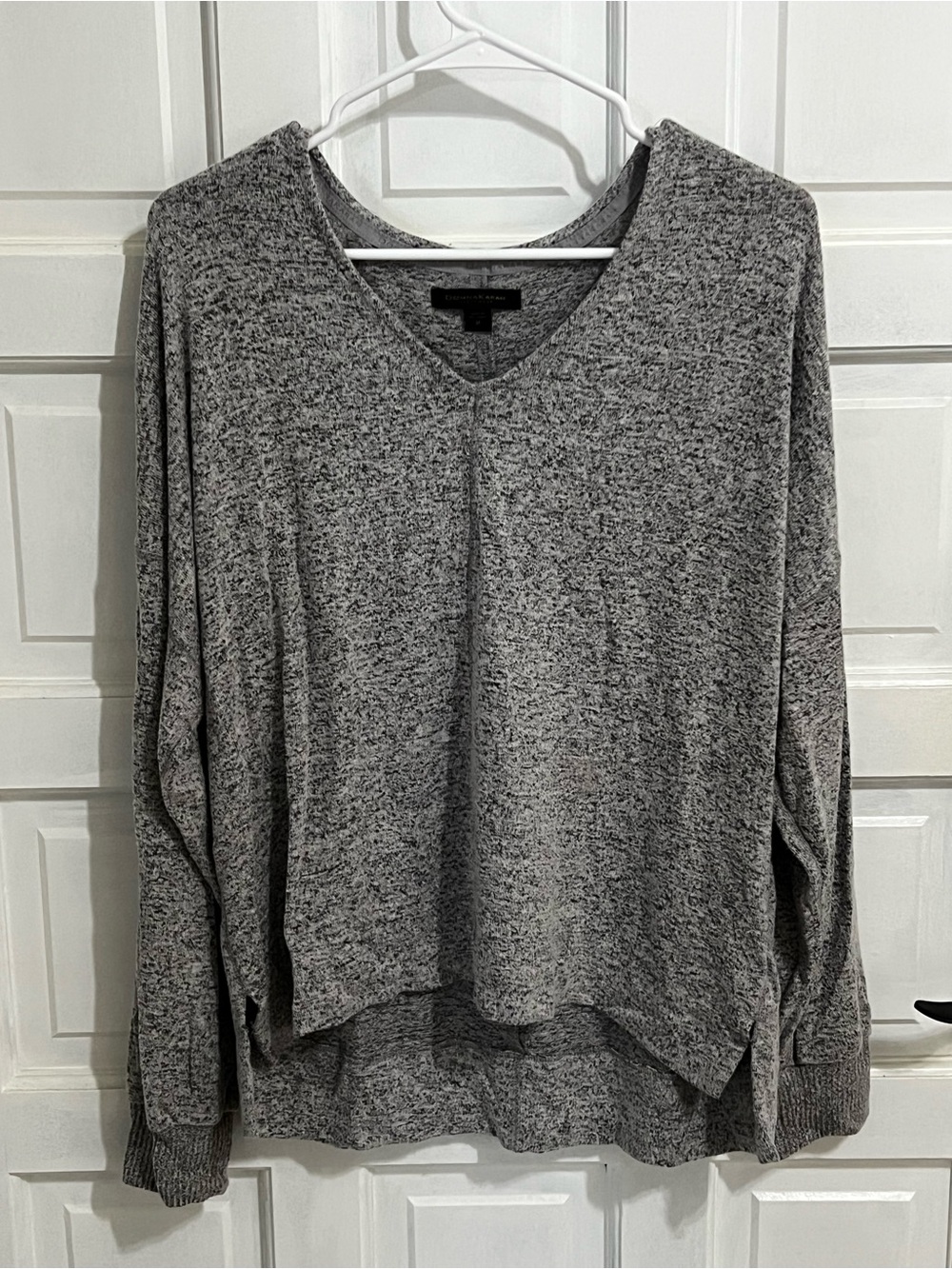 Donna Karan Grey Marled V-Neck Pullover